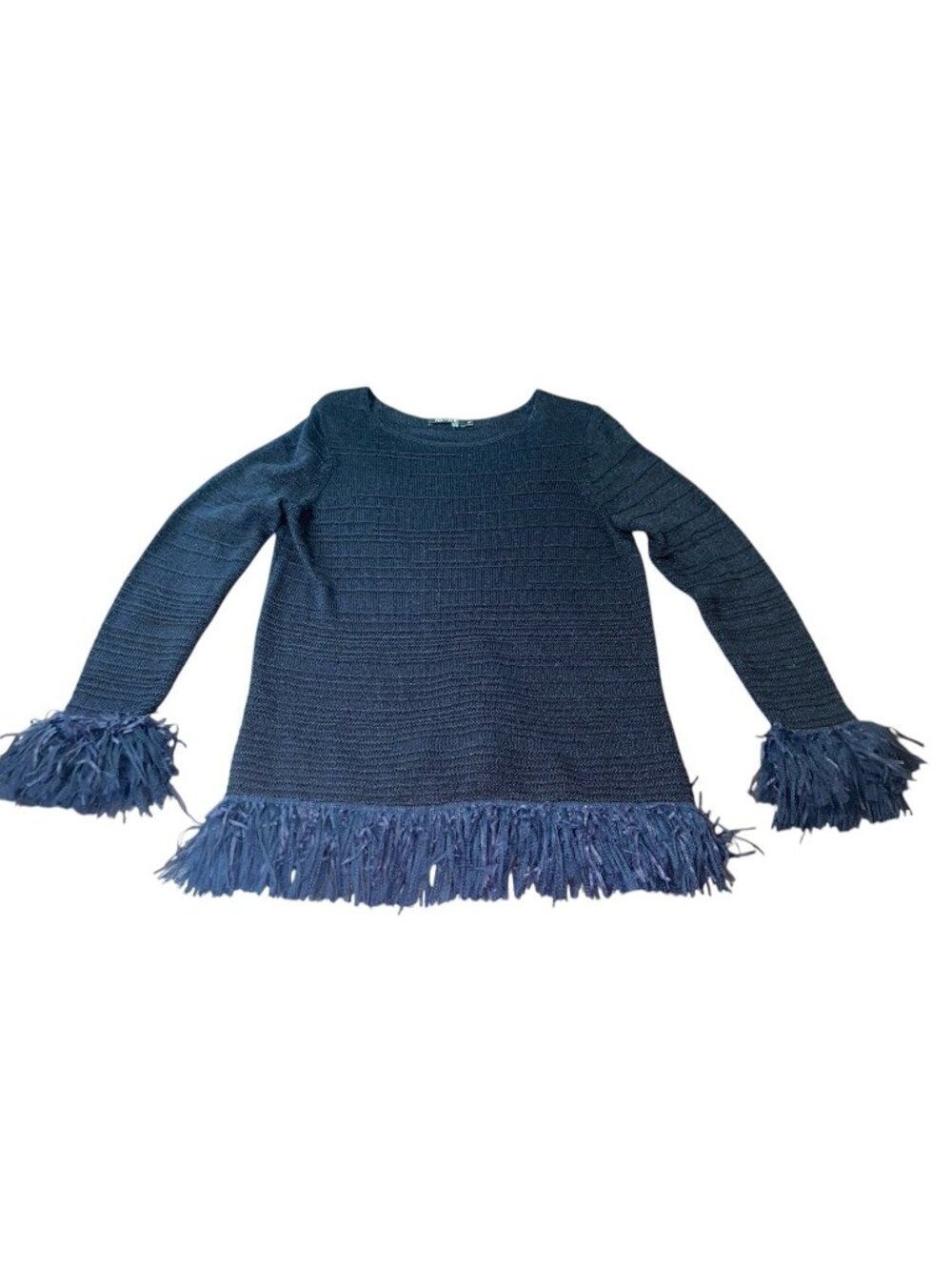 NIC + ZOE Women's XS Fringed Hem Sweater Navy Blue
